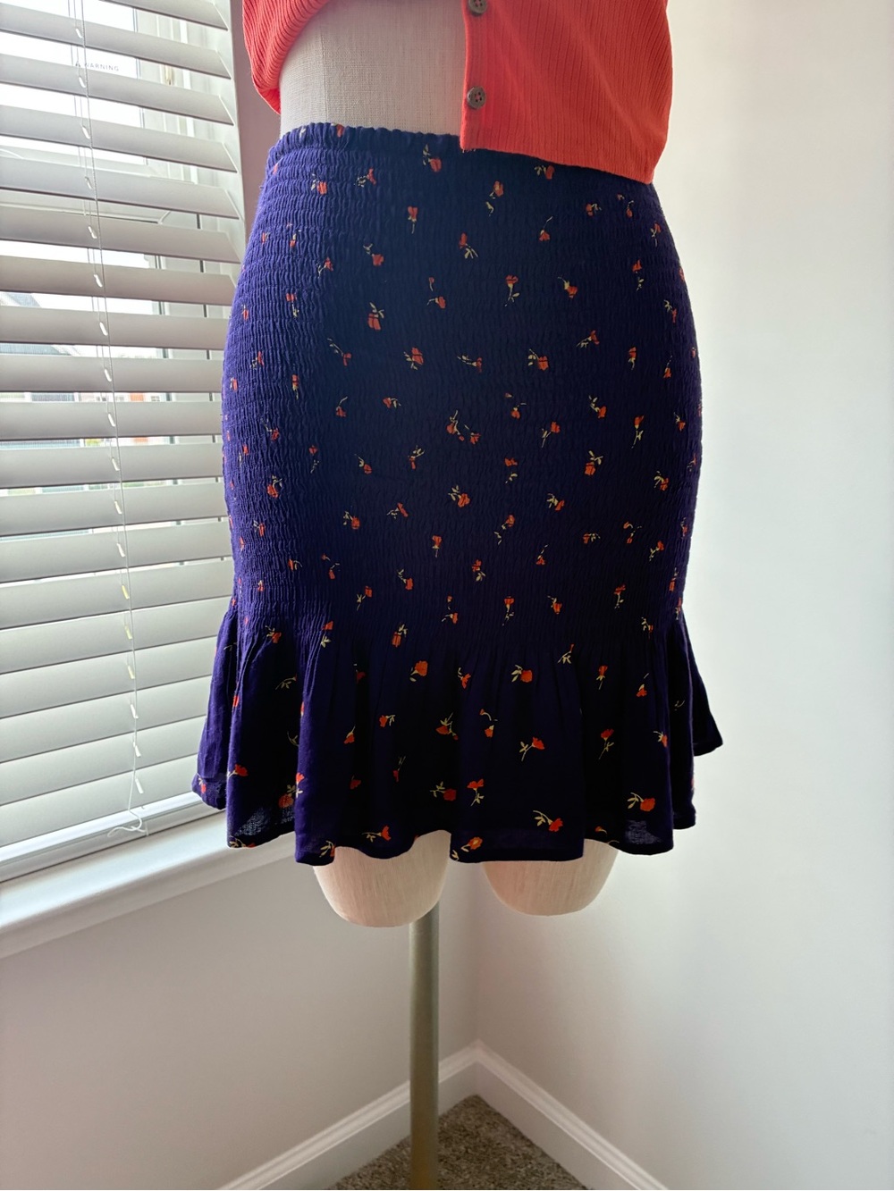 Urban Outfitters Women’s Tanner Purple Floral Smocked Ruffled Hem Mini Skirt